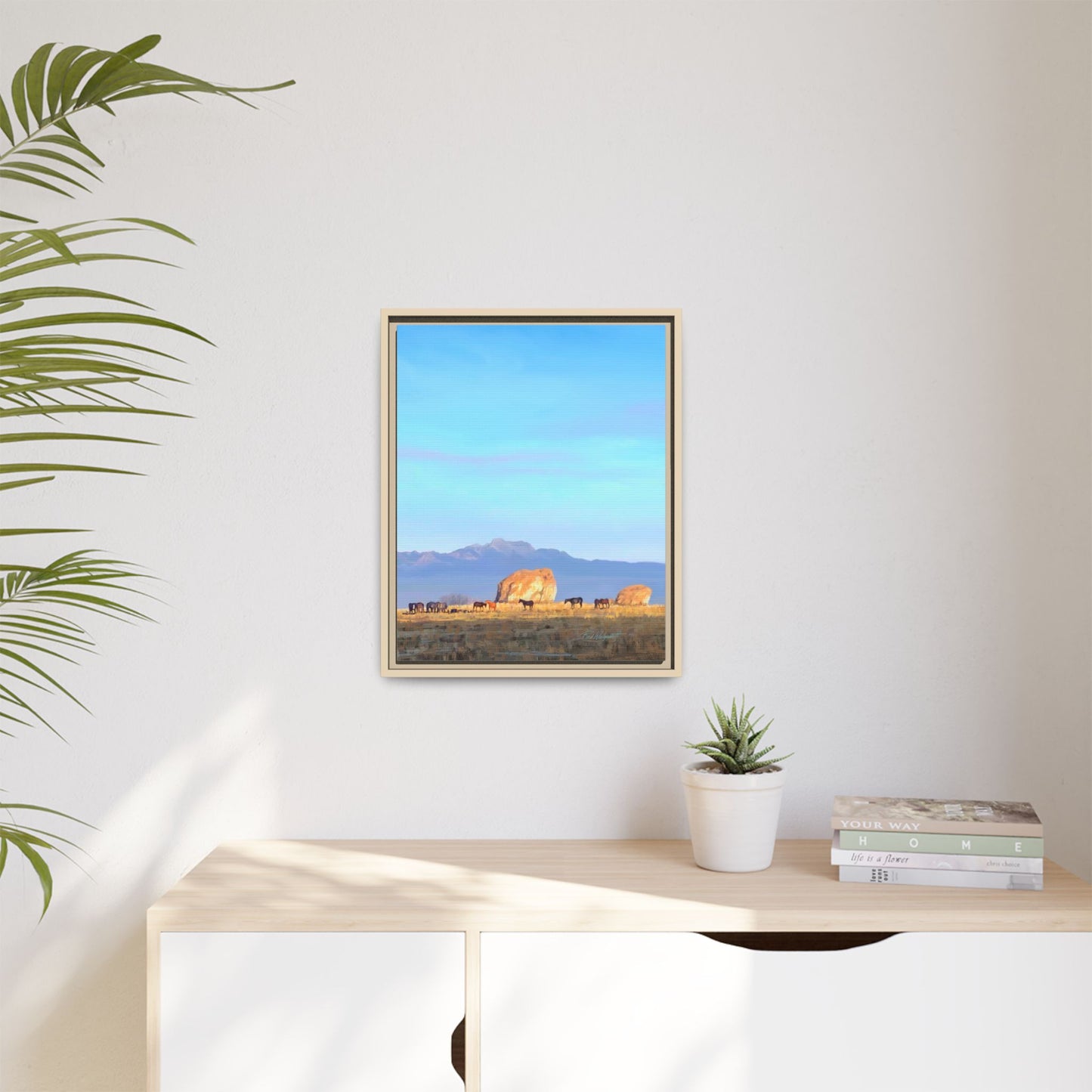 Framed Matte Canvas Print — Horses at Adobe by Rod Walgamott