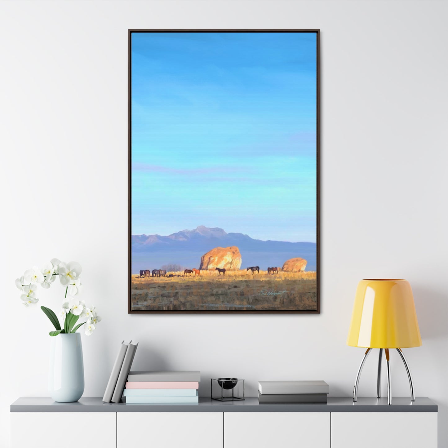 Framed canvas Wrap, Horses at Adobe Rock, by Rod Walgamott