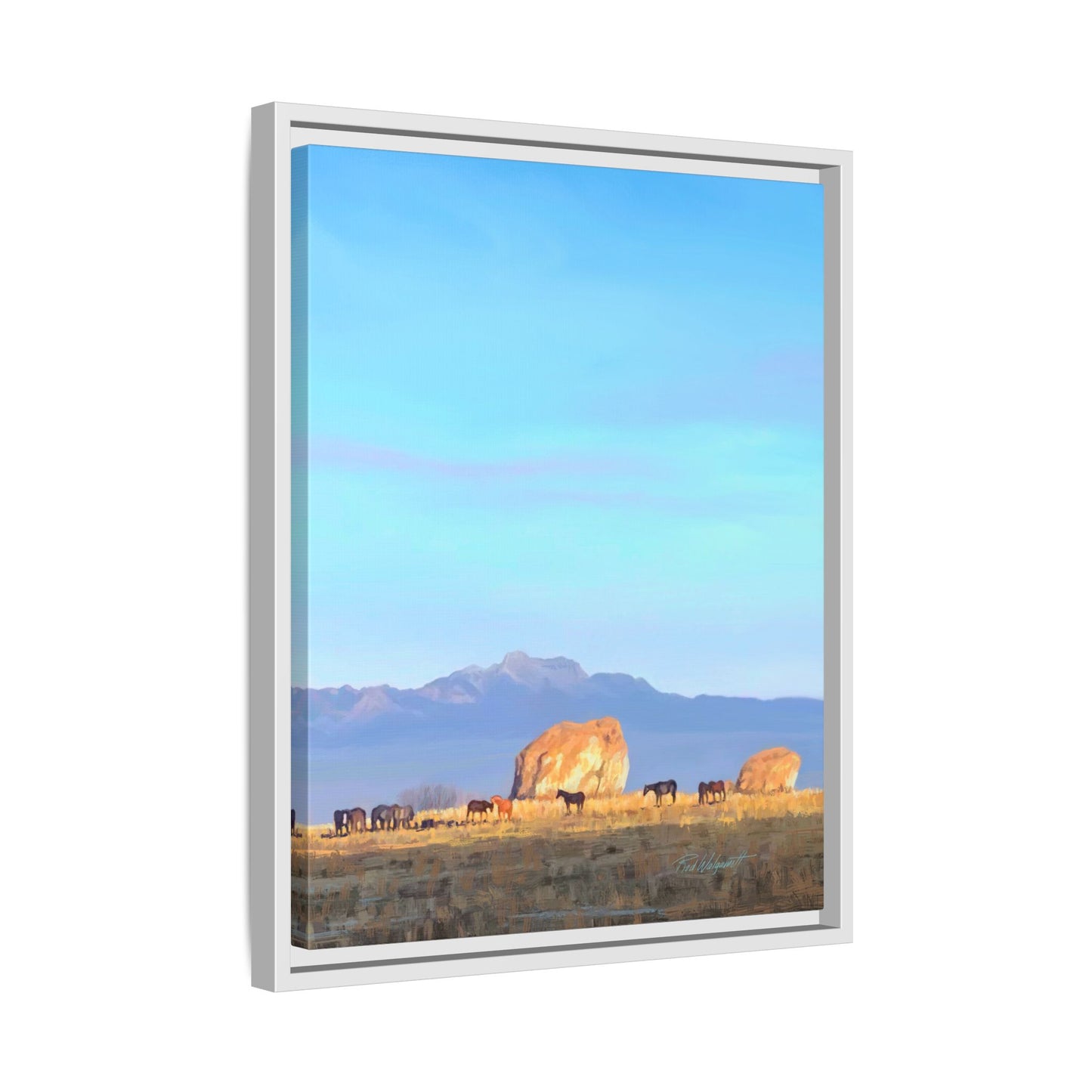 Framed Matte Canvas Print — Horses at Adobe by Rod Walgamott