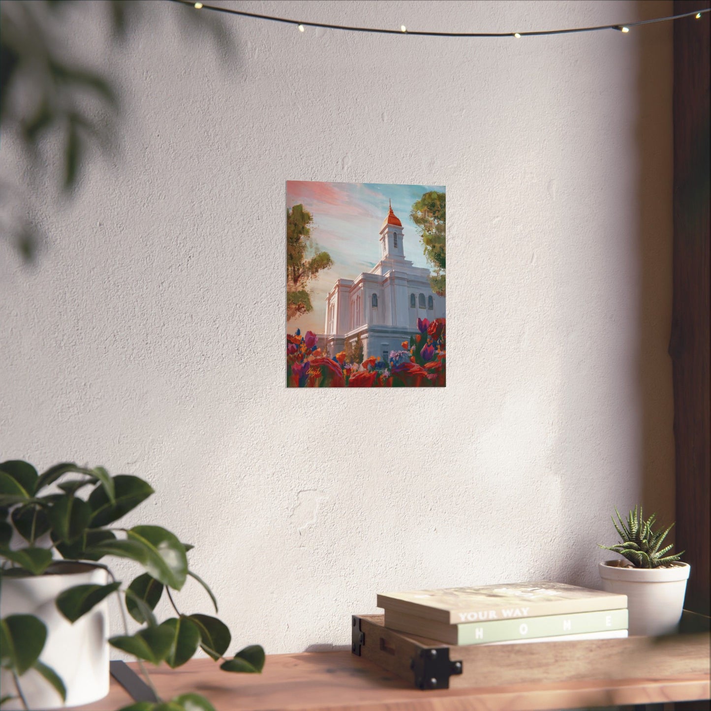 Premium Matte Paper Print, Deseret Peak Temple--Spring Flowers, by Chaz Walgamott