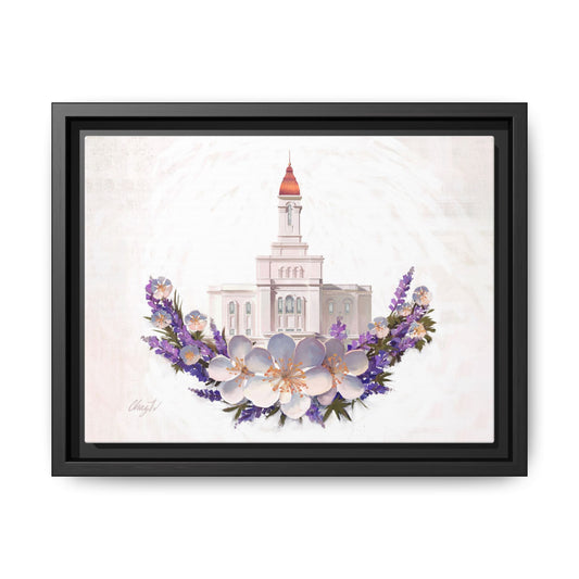 Premium Matte Canvas in Wood Frame, Deseret Peak Temple--Floral Wreath, by Chaz Walgamott
