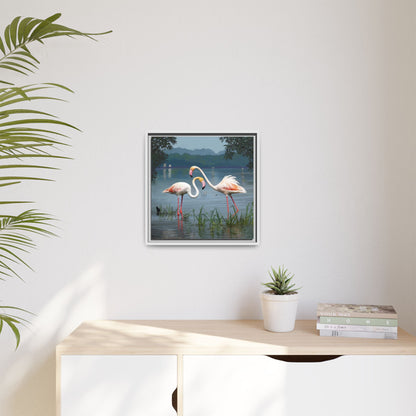Framed Flamingo Canvas Art – Flamingo Dance by Rod Walgamott