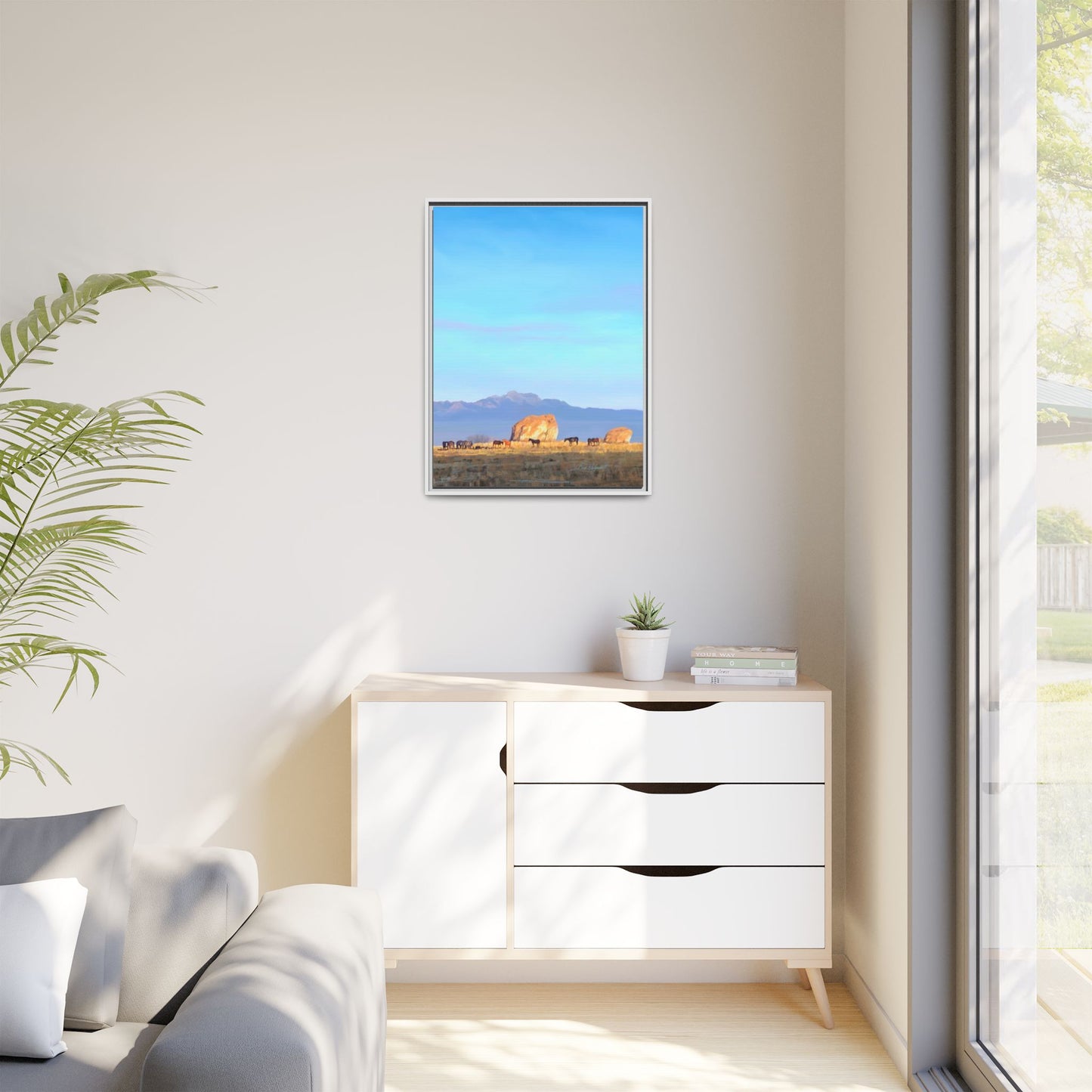 Framed Matte Canvas Print — Horses at Adobe by Rod Walgamott