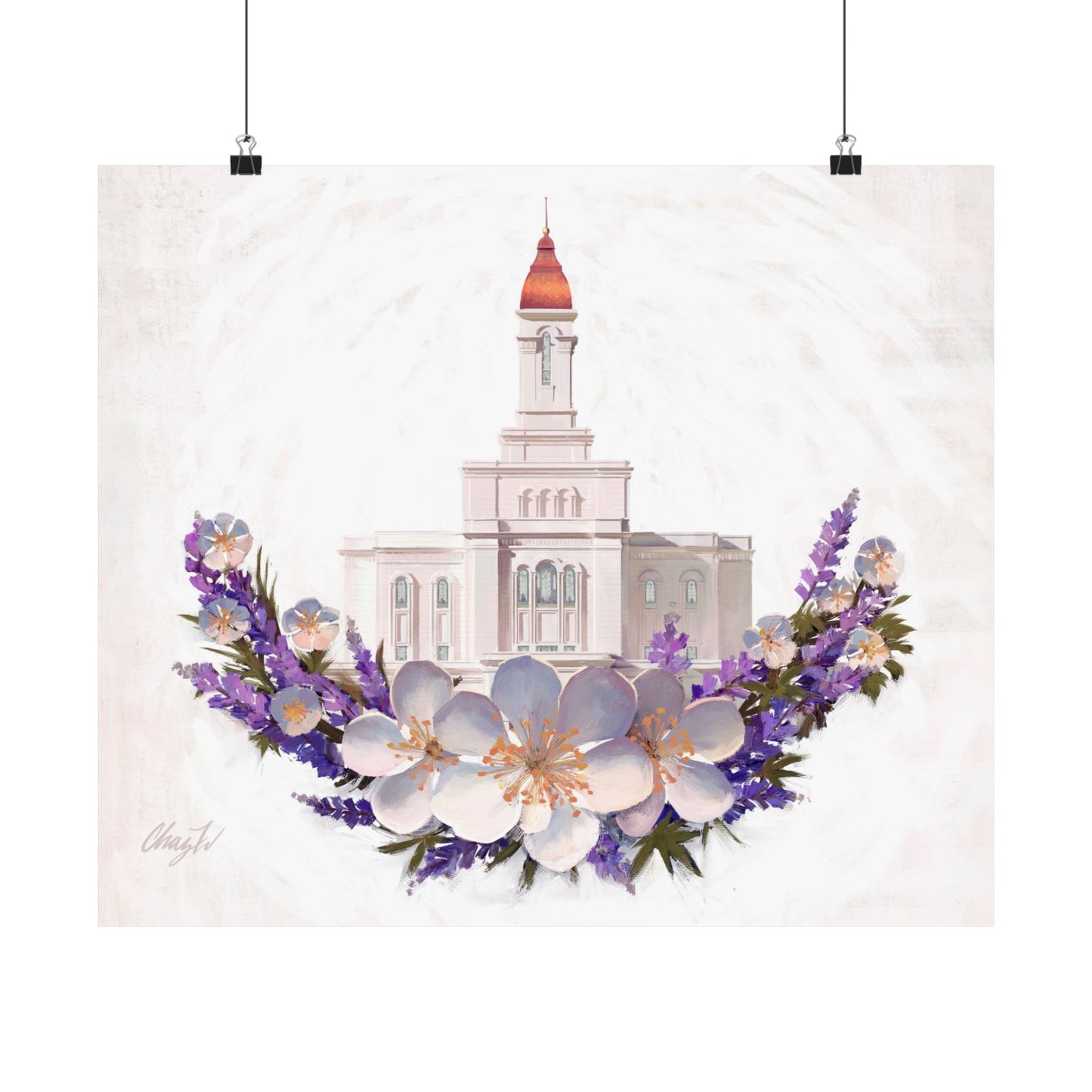Premium Matte Print--Deseret Peak Temple--Floral Wreath, by Chaz Walgamott