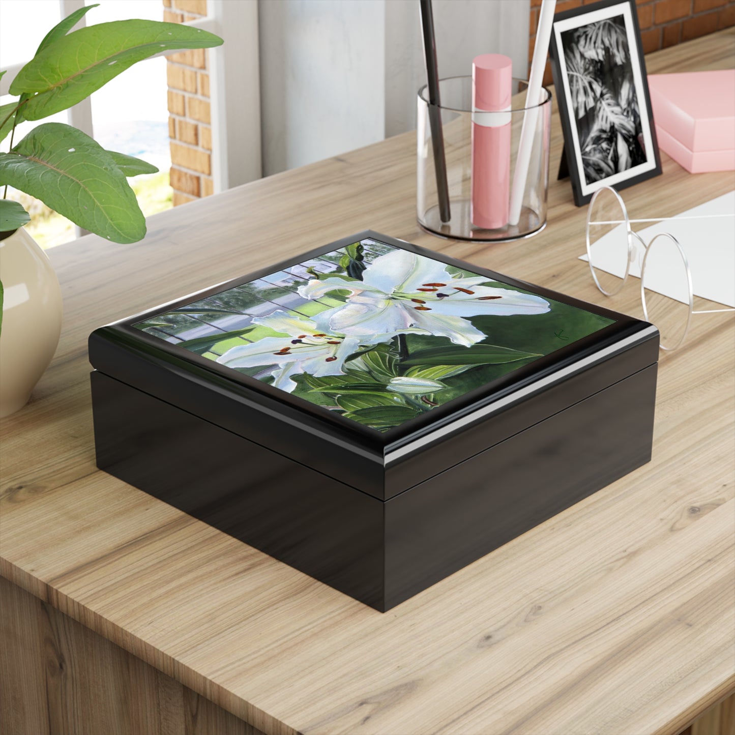 Elegant Floral Jewelry Box, Featuring Luscious Lilies, by Jane Autry