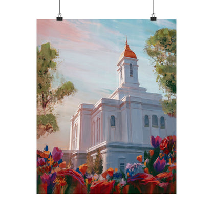 Premium Matte Paper Print, Deseret Peak Temple--Spring Flowers, by Chaz Walgamott