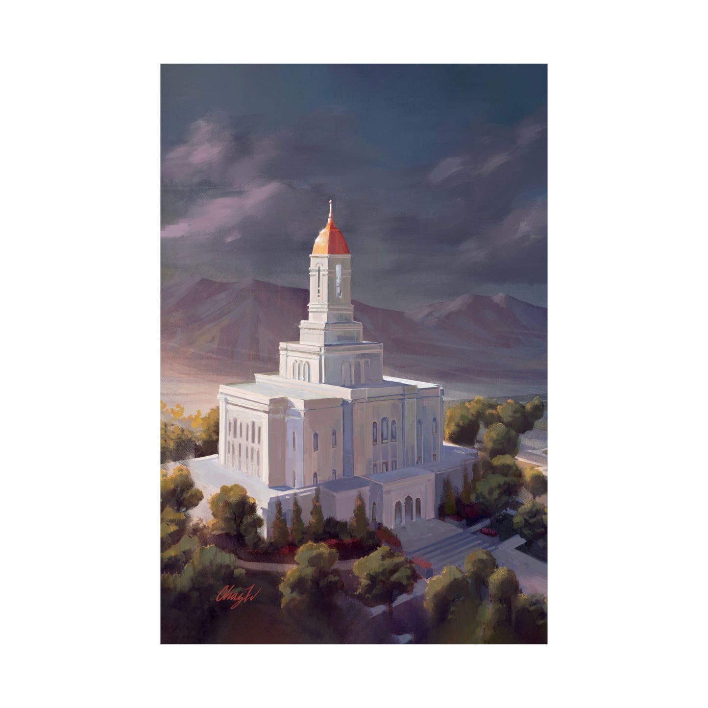 Premium Matte Paper Print, Deseret Peak Temple, After the Storm, by Chaz Walgamott