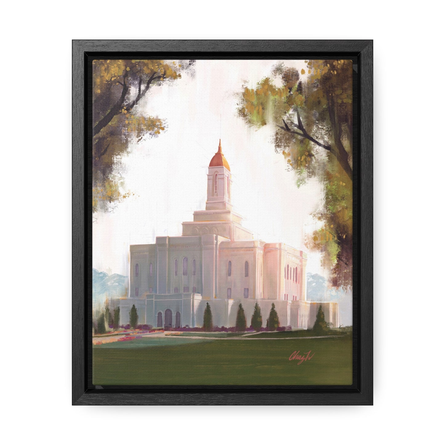 Framed canvas Wrap, Deseret Peak Temple, Golden D by Chaz Walgamott