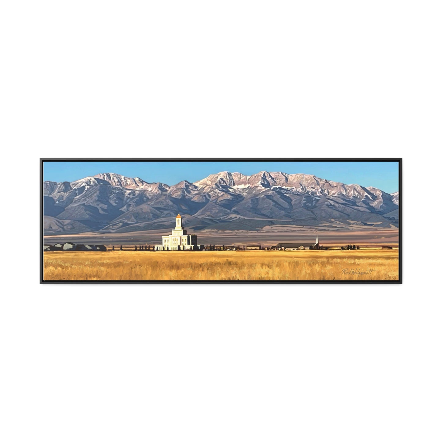Stretched Canvas Wrap in Wood Frame, Deseret Peak Temple and Deseret Peak, by Rod Walgamott