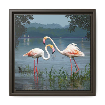 Framed Flamingo Canvas Art – Flamingo Dance by Rod Walgamott