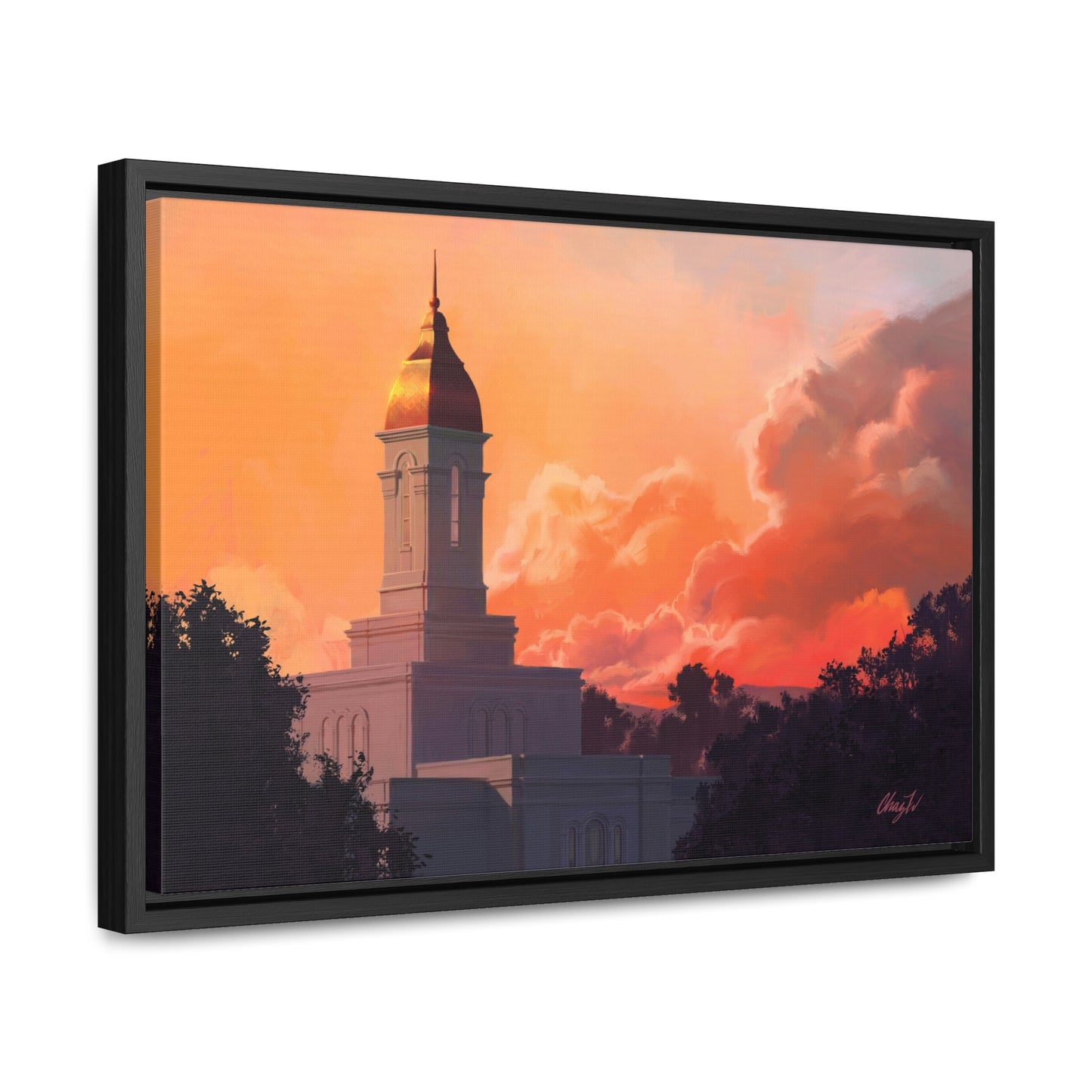 Stretched Canvas in Wood Frame--Deseret Peak Temple--Sunset by Chaz Walgamott