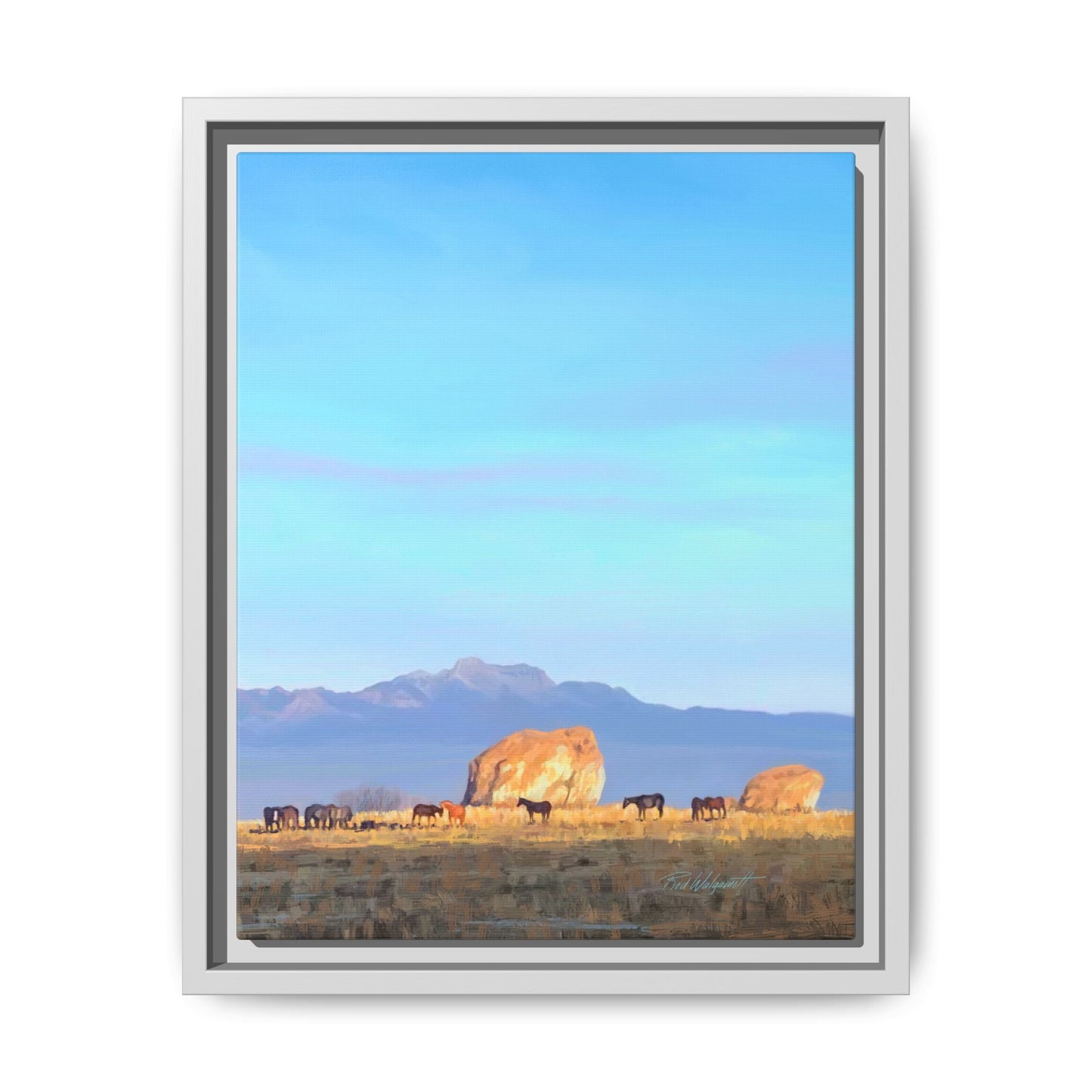 Framed Matte Canvas Print — Horses at Adobe by Rod Walgamott