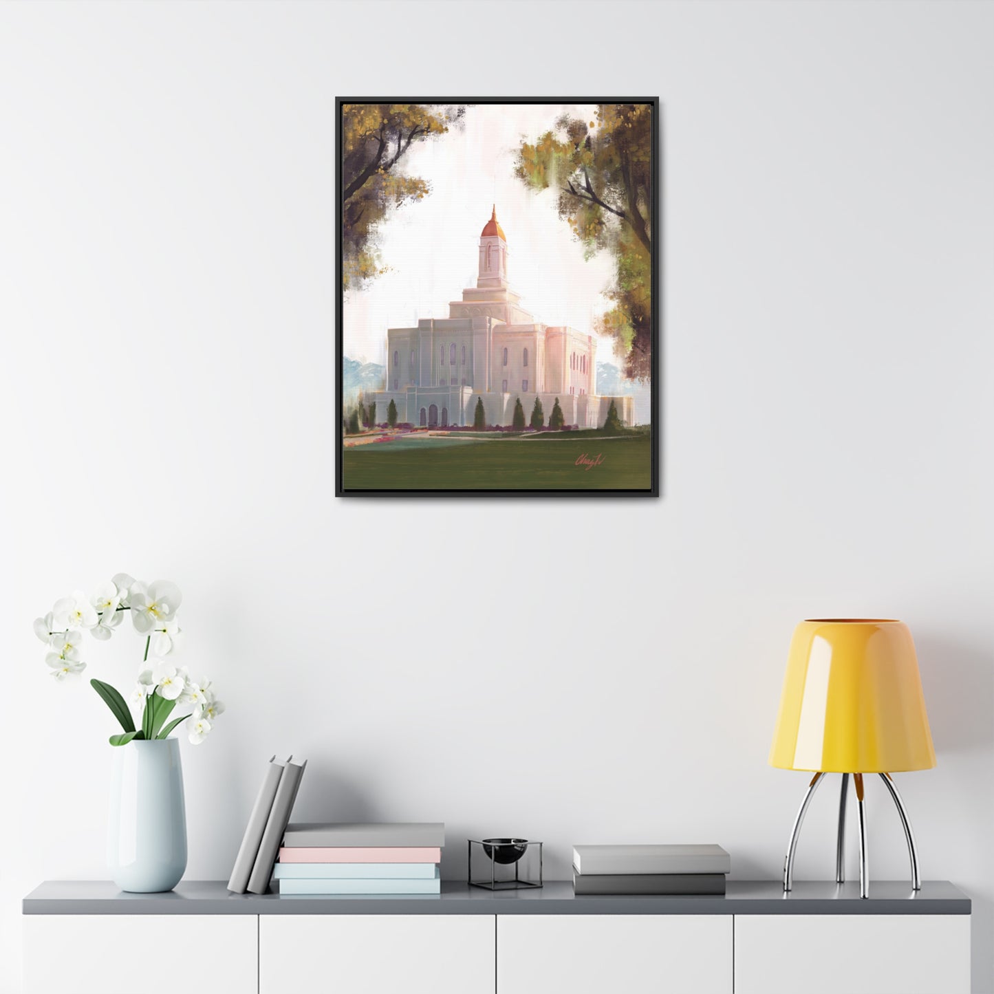 Framed canvas Wrap, Deseret Peak Temple, Golden D by Chaz Walgamott