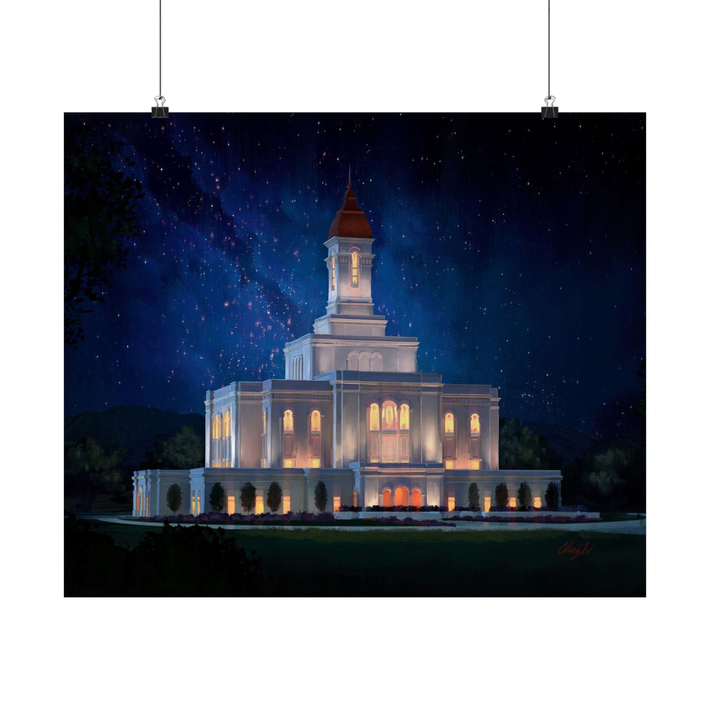 Premium Matte Print--Deseret Peak Temple--Night Sky, by Chaz Walgamott