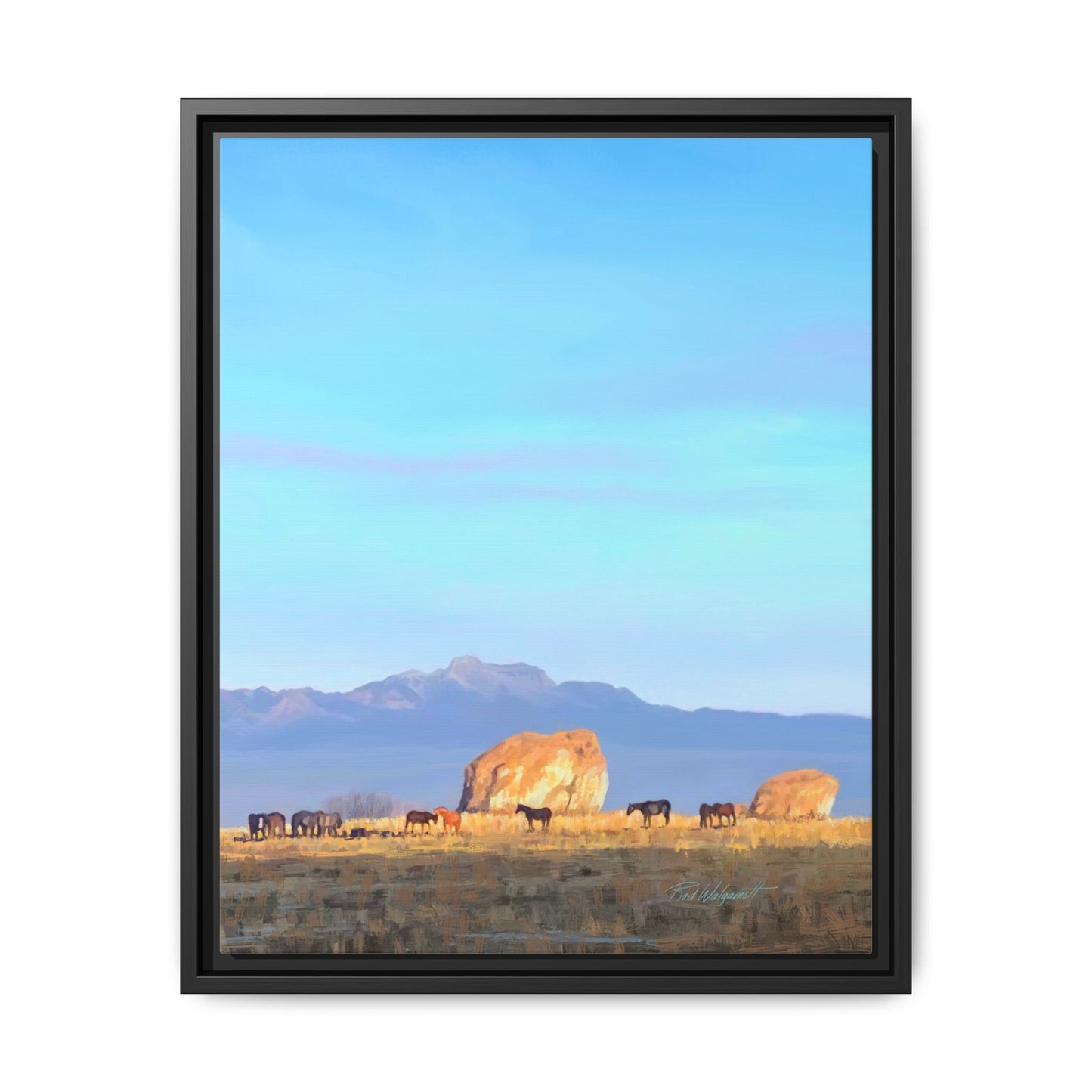 Framed Matte Canvas Print — Horses at Adobe by Rod Walgamott