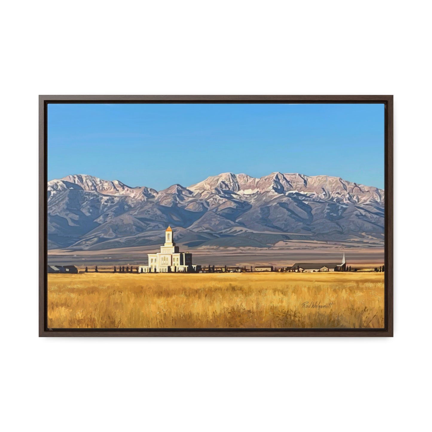Stretched Canvas Wrap in Wood Frame, Deseret Peak Temple and Deseret Peak, by Rod Walgamott