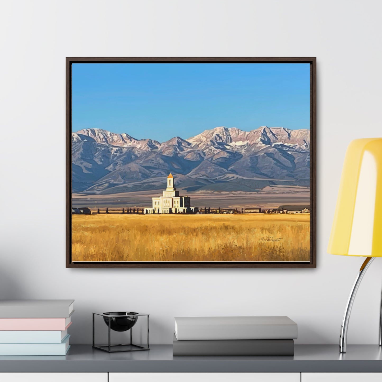 Stretched Canvas Wrap in Wood Frame, Deseret Peak Temple and Deseret Peak, by Rod Walgamott