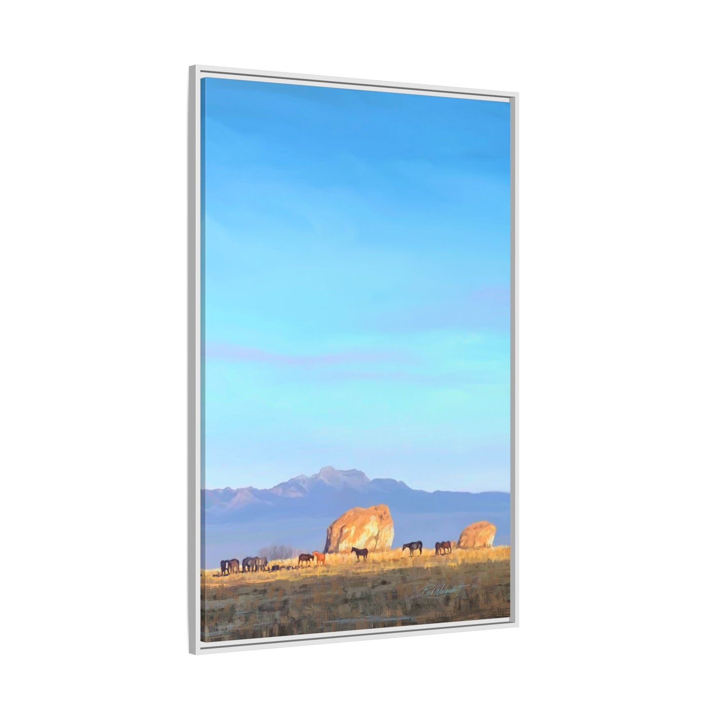 Framed Matte Canvas Print — Horses at Adobe by Rod Walgamott