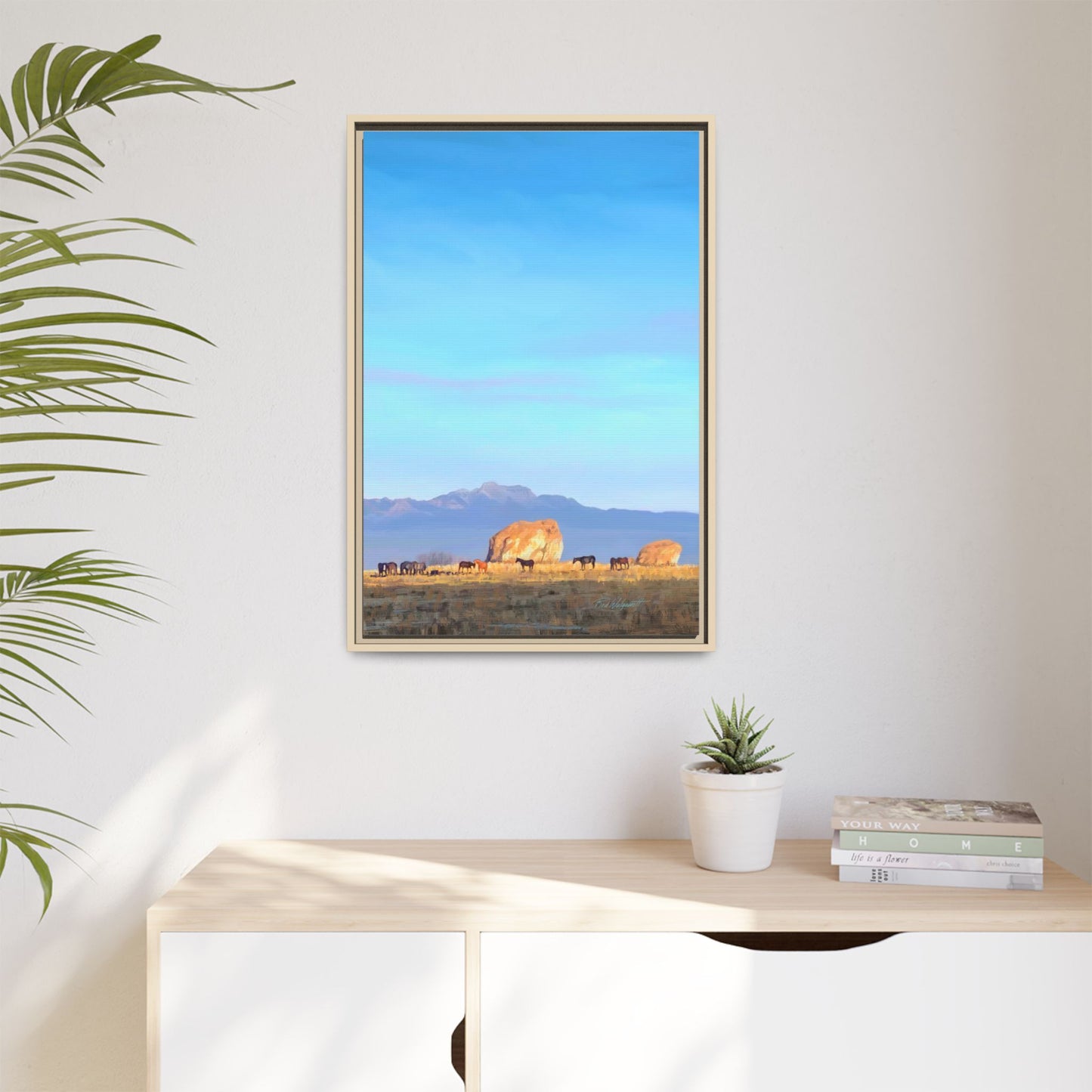 Framed Matte Canvas Print — Horses at Adobe by Rod Walgamott