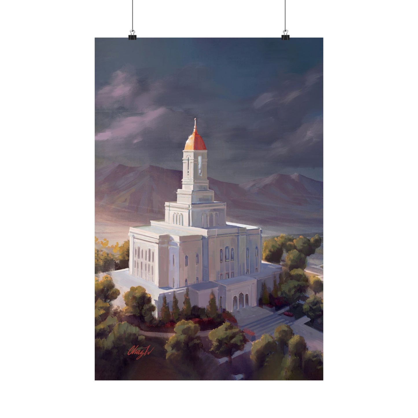 Premium Matte Paper Print, Deseret Peak Temple, After the Storm, by Chaz Walgamott