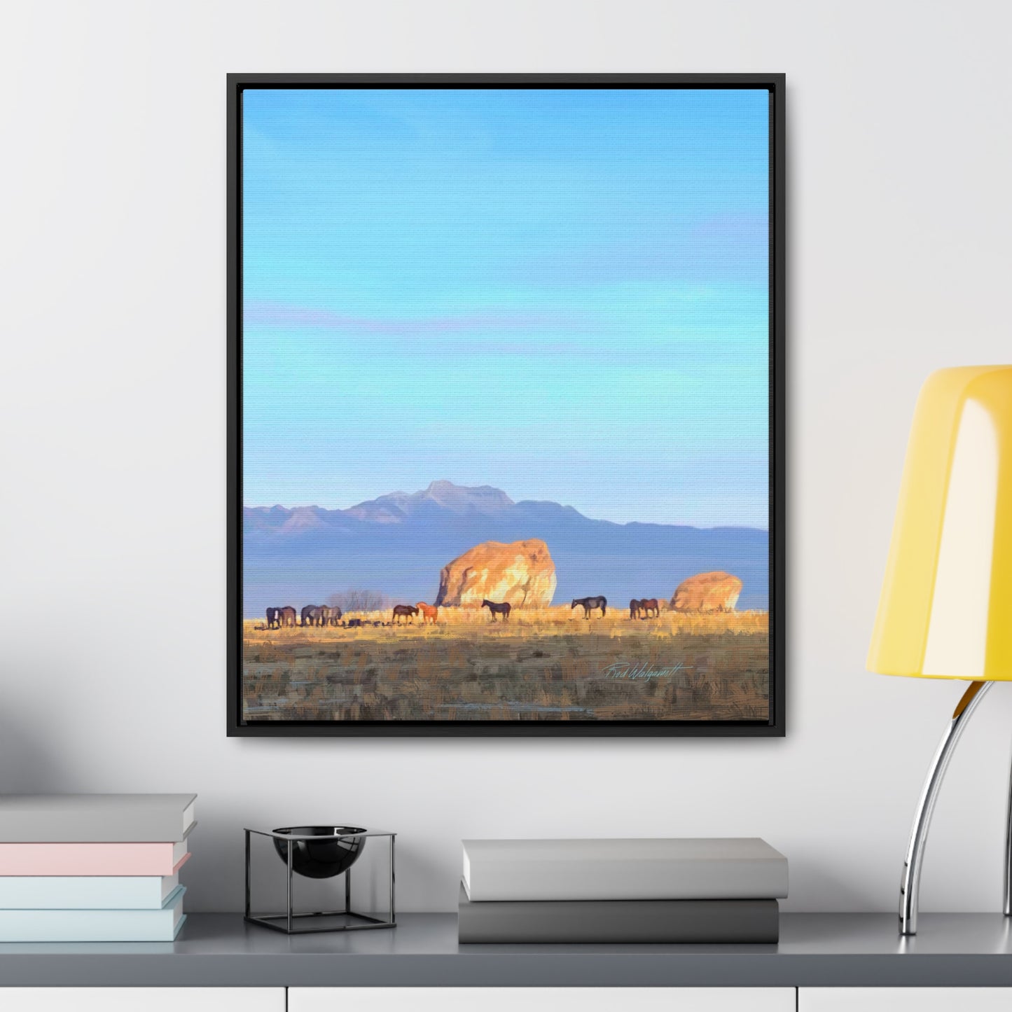 Framed canvas Wrap, Horses at Adobe Rock, by Rod Walgamott