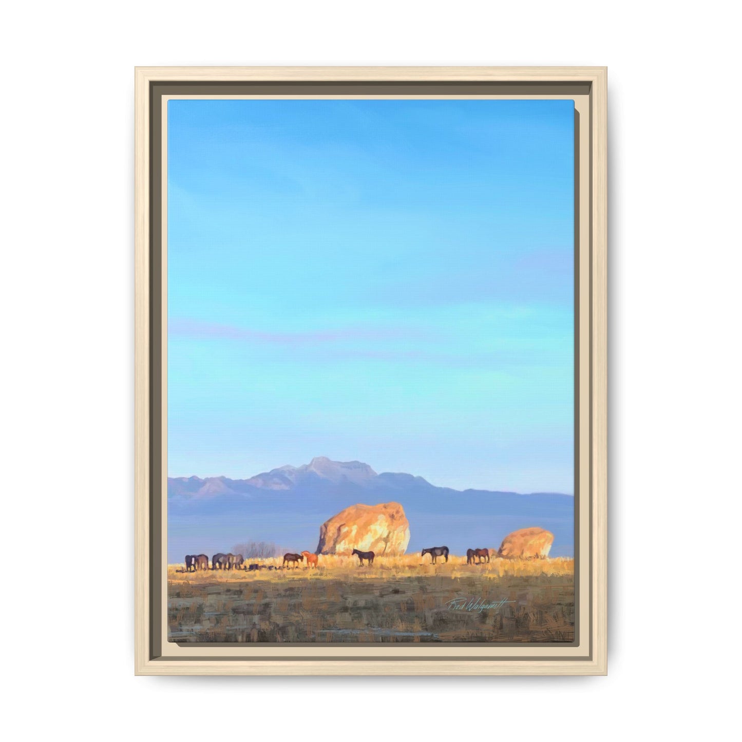 Framed Matte Canvas Print — Horses at Adobe by Rod Walgamott
