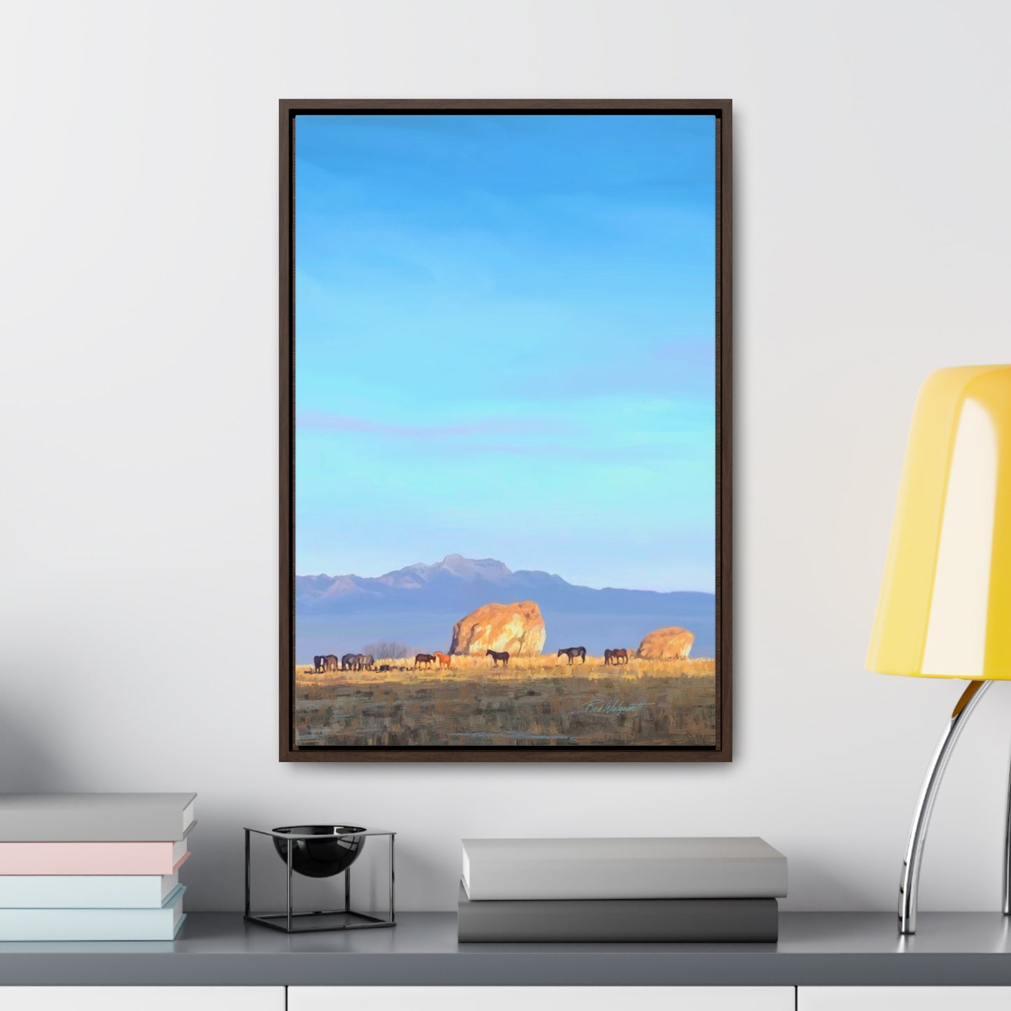 Framed canvas Wrap, Horses at Adobe Rock, by Rod Walgamott