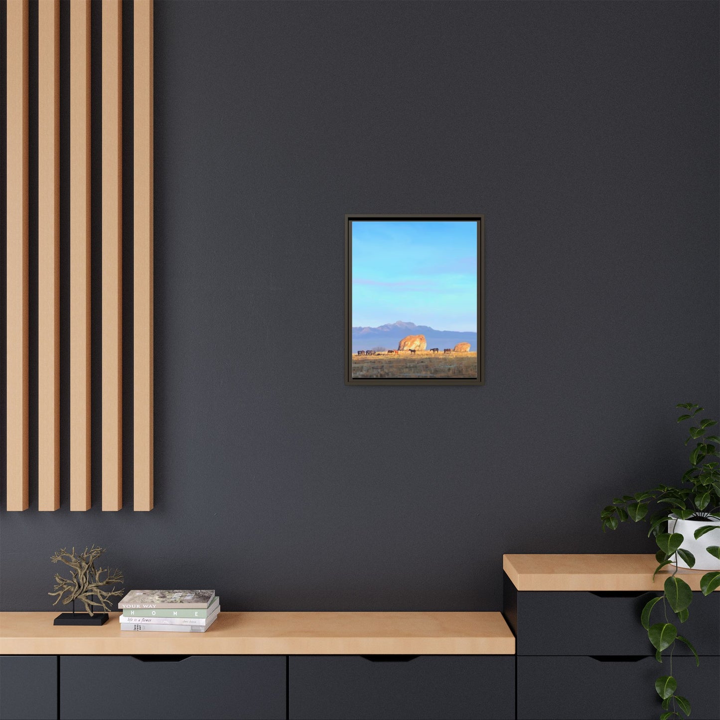 Framed Matte Canvas Print — Horses at Adobe by Rod Walgamott