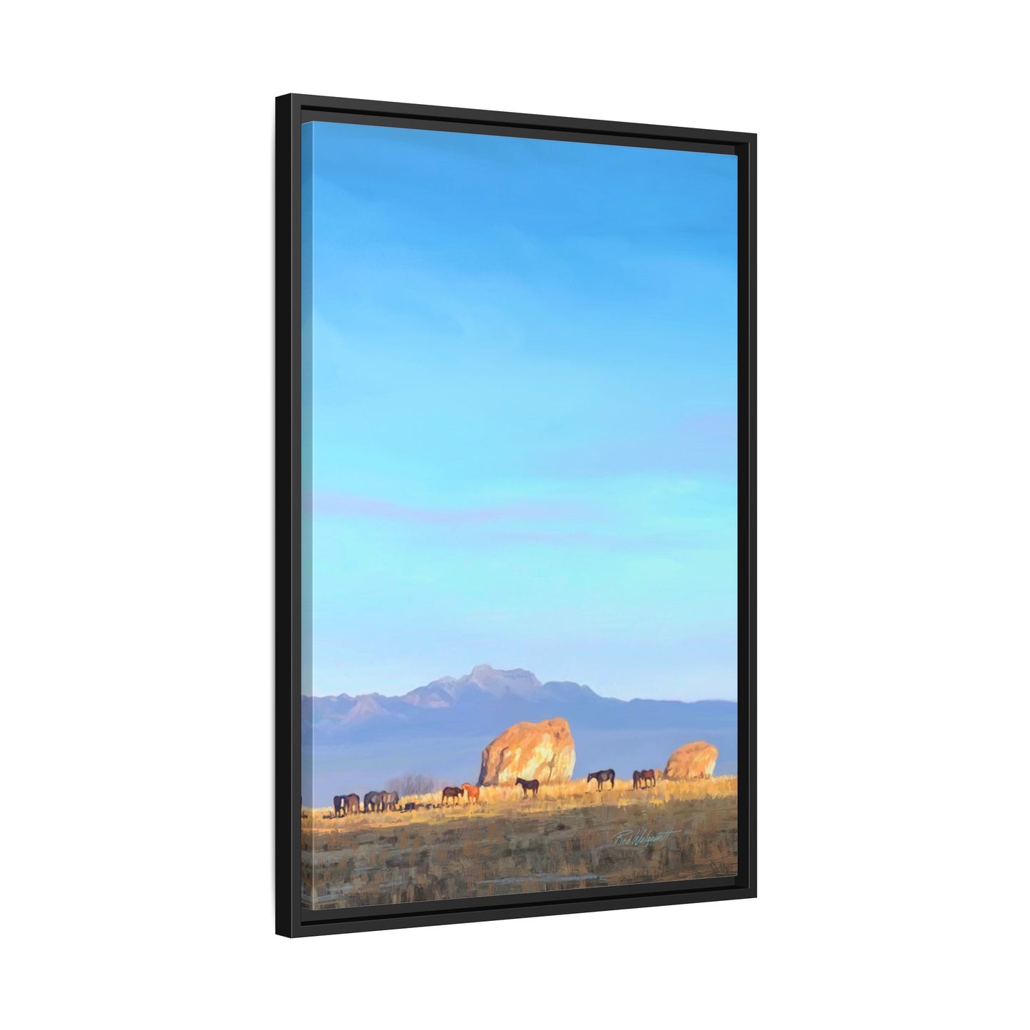 Framed Matte Canvas Print — Horses at Adobe by Rod Walgamott