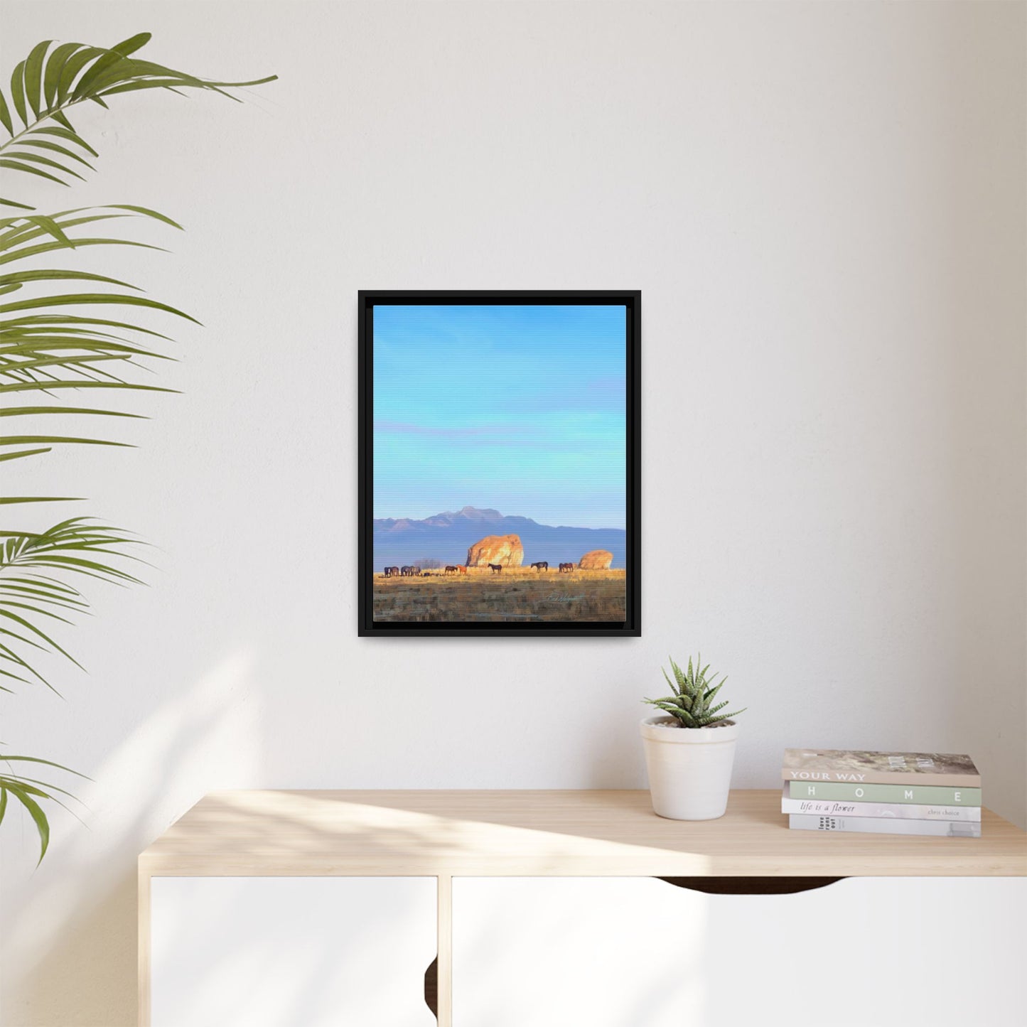 Framed Matte Canvas Print — Horses at Adobe by Rod Walgamott