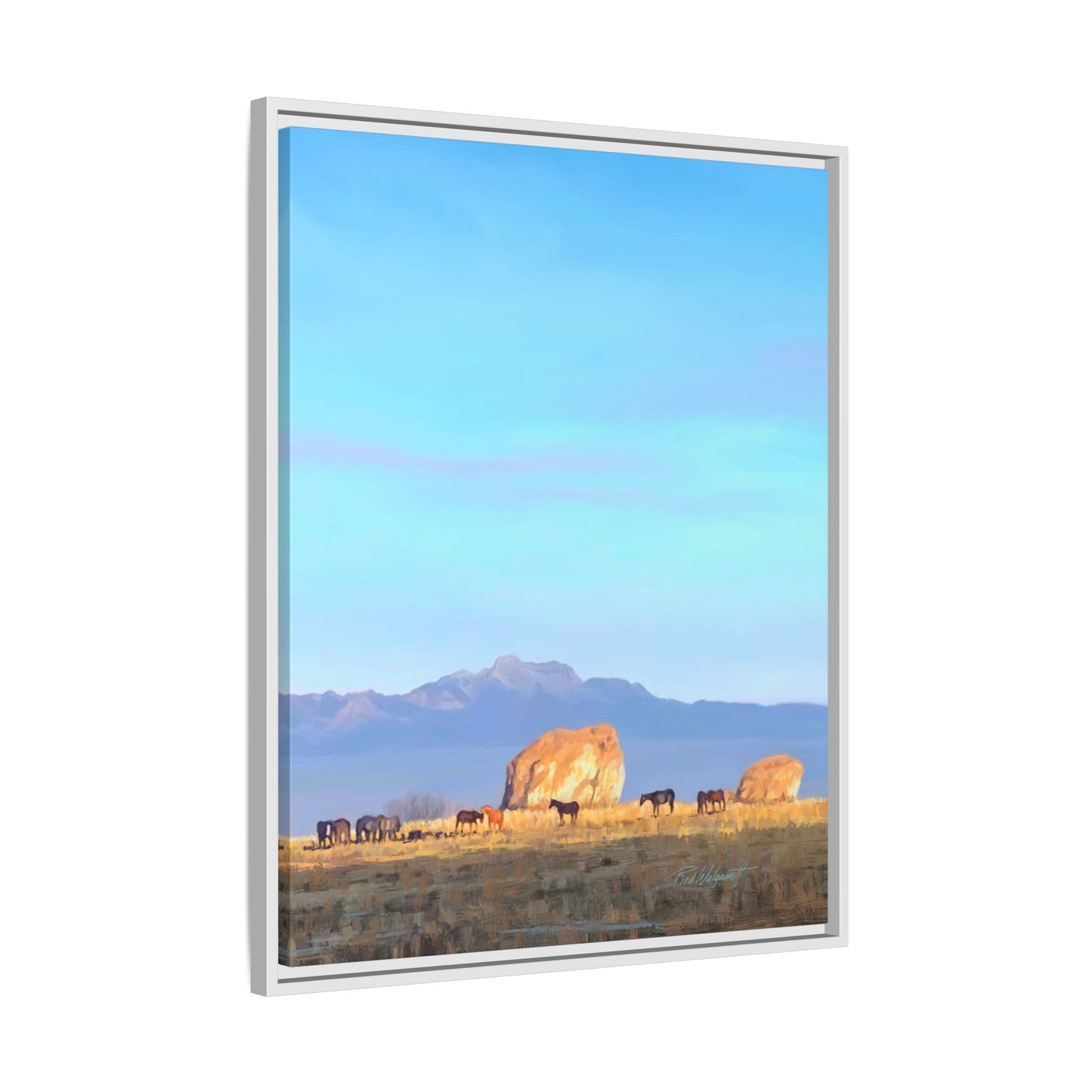Framed Matte Canvas Print — Horses at Adobe by Rod Walgamott