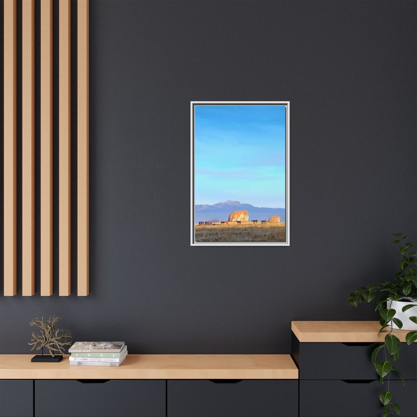 Framed Matte Canvas Print — Horses at Adobe by Rod Walgamott