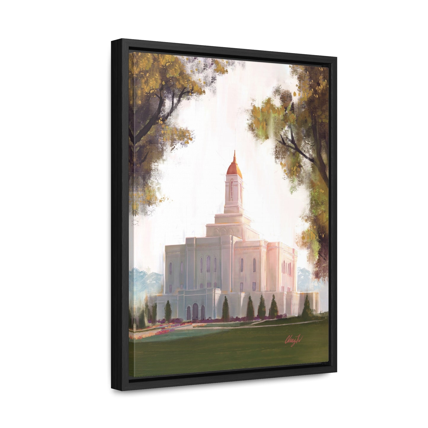 Framed canvas Wrap, Deseret Peak Temple, Golden D by Chaz Walgamott