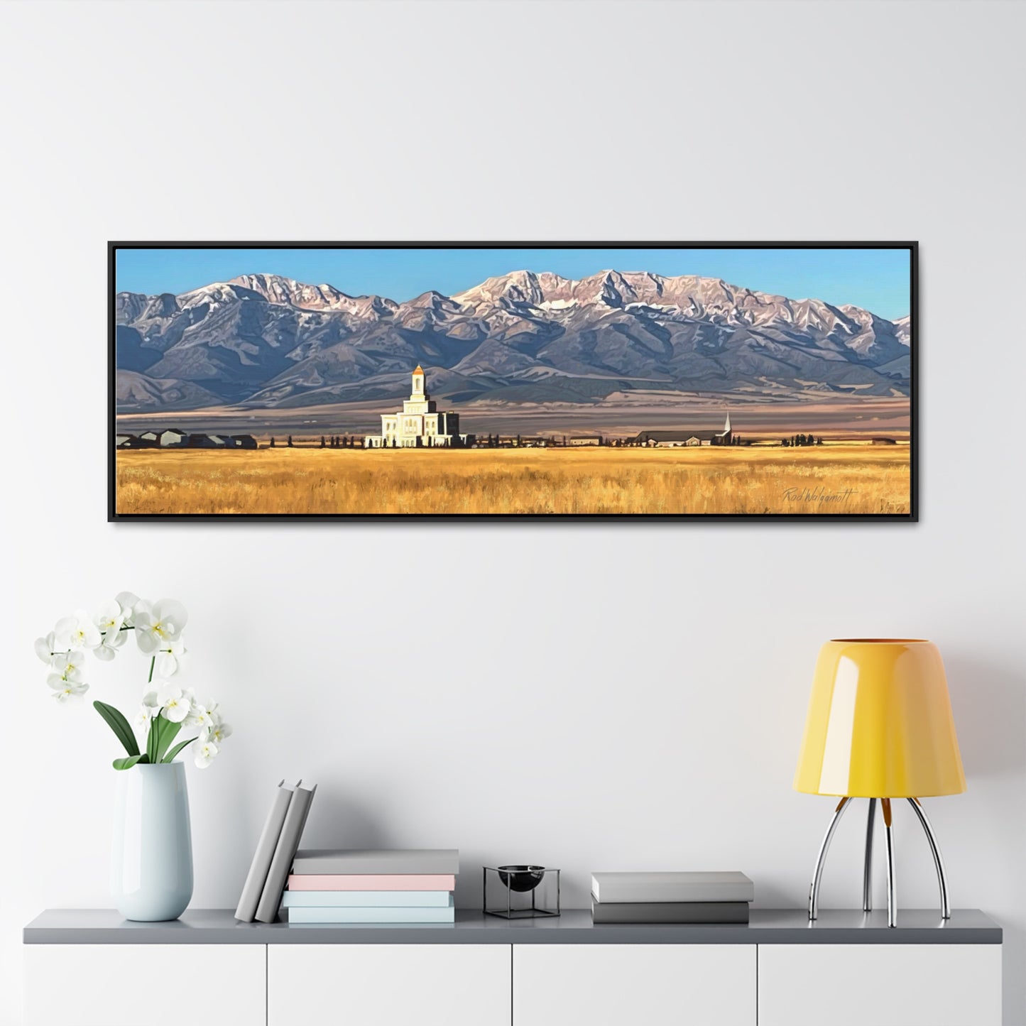 Stretched Canvas Wrap in Wood Frame, Deseret Peak Temple and Deseret Peak, by Rod Walgamott
