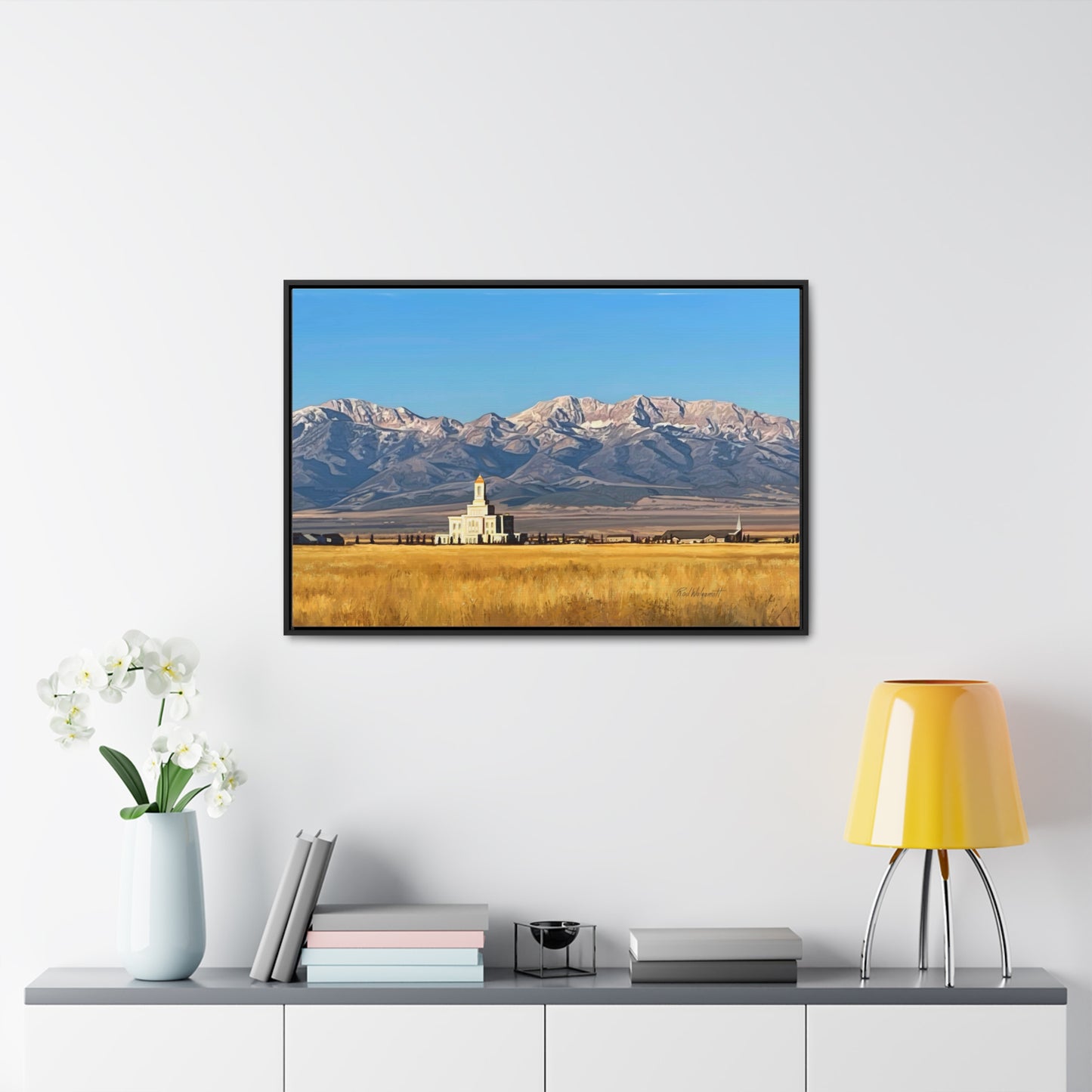Stretched Canvas Wrap in Wood Frame, Deseret Peak Temple and Deseret Peak, by Rod Walgamott