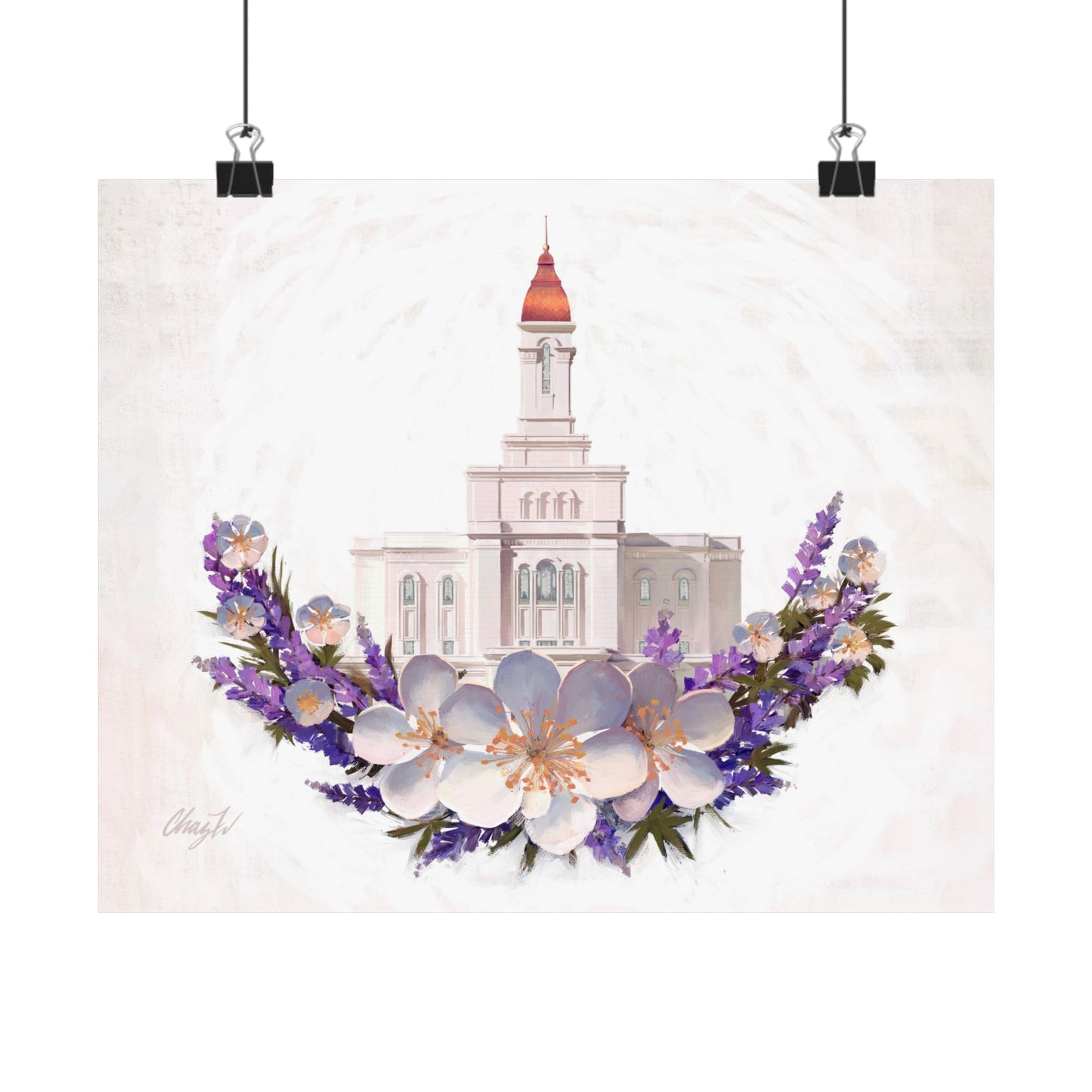 Premium Matte Print--Deseret Peak Temple--Floral Wreath, by Chaz Walgamott