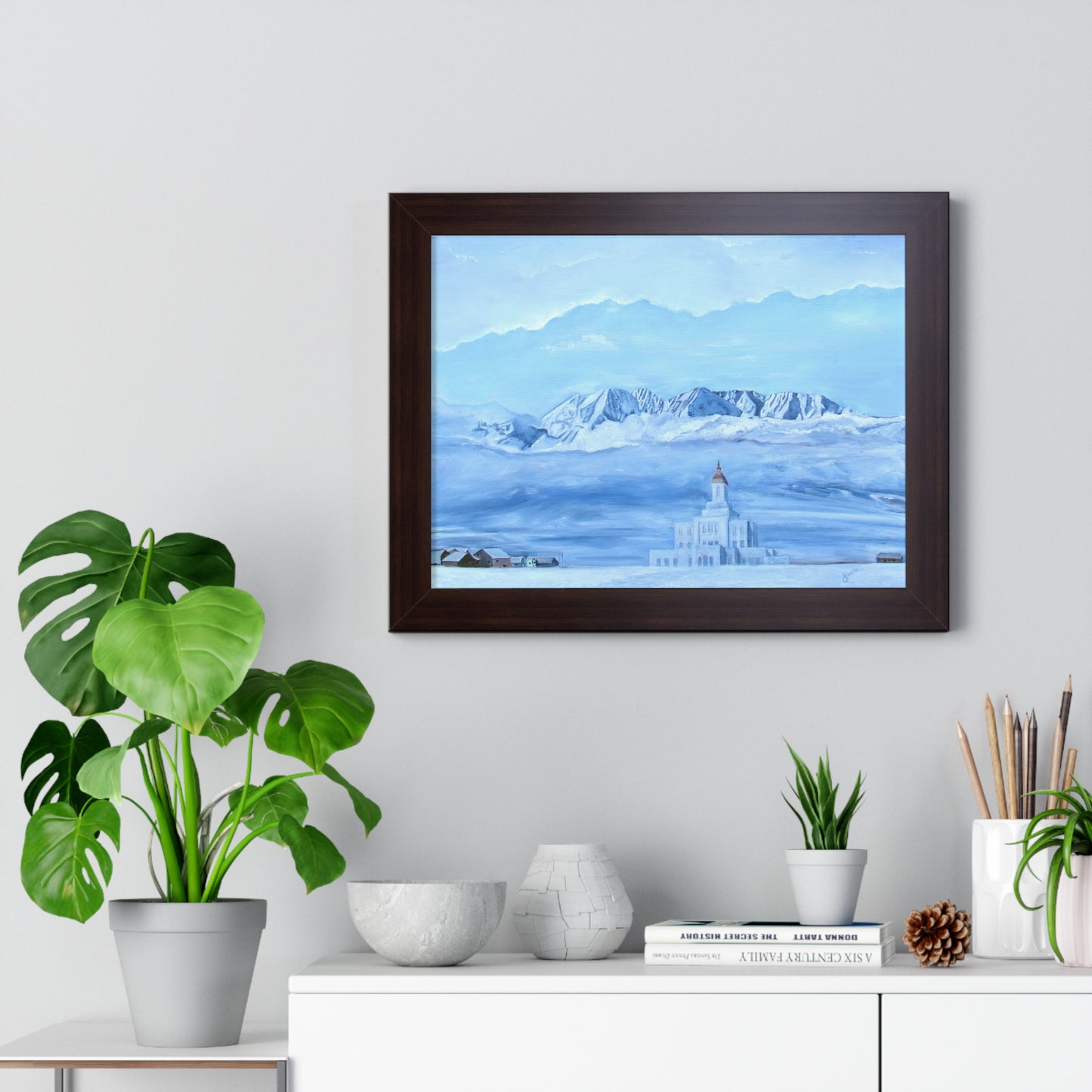 Premium Matte Print--Framed, Deseret Peak Temple-Hope in the Bleak of Winter, by Jane Autry