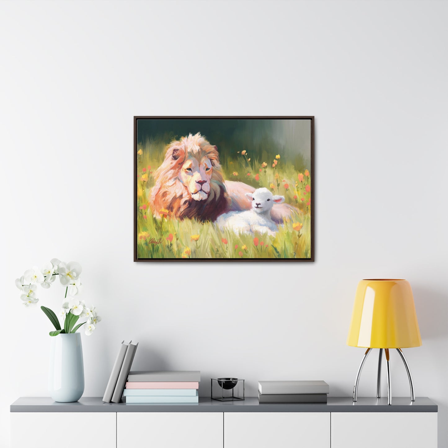 Stretched Canvas Print in Wood Frame, The Lamb and the Lion, by Chaz Walgamott