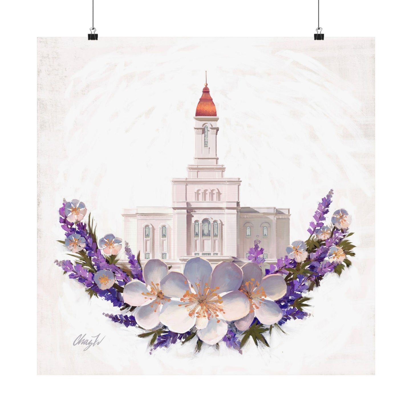 Premium Matte Print--Deseret Peak Temple--Floral Wreath, by Chaz Walgamott