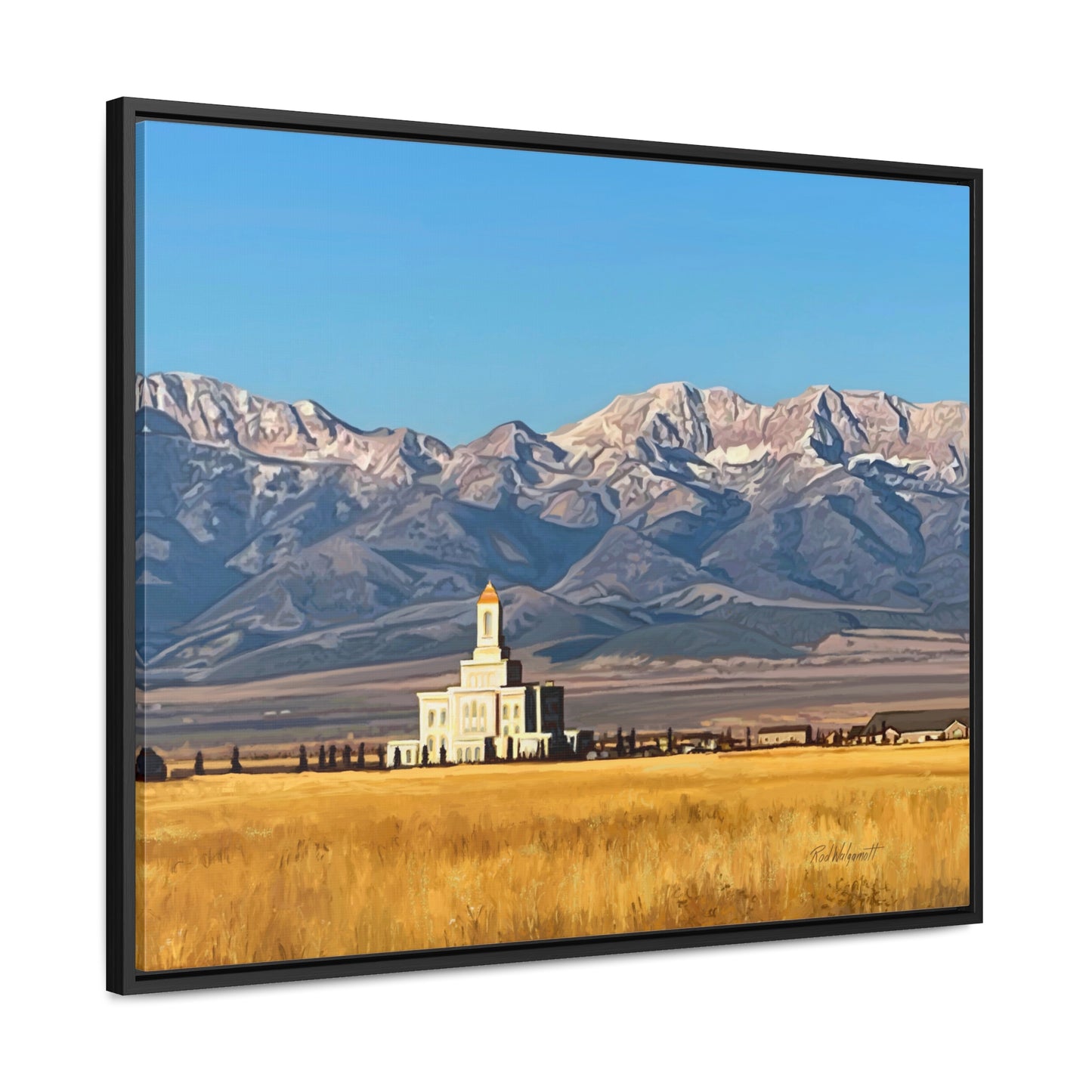 Stretched Canvas Wrap in Wood Frame, Deseret Peak Temple and Deseret Peak, by Rod Walgamott