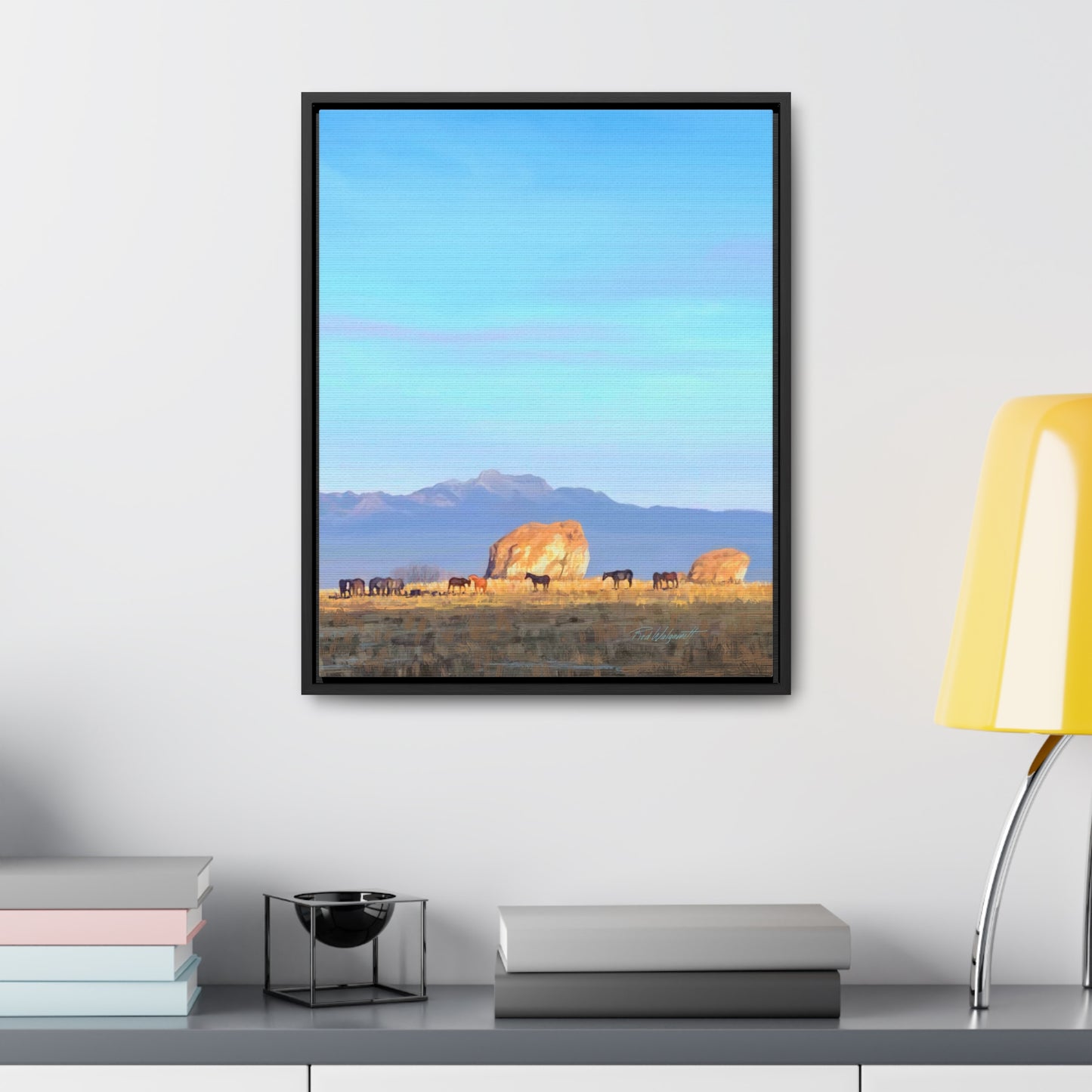 Framed canvas Wrap, Horses at Adobe Rock, by Rod Walgamott