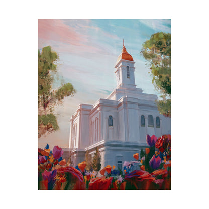 Premium Matte Paper Print, Deseret Peak Temple--Spring Flowers, by Chaz Walgamott