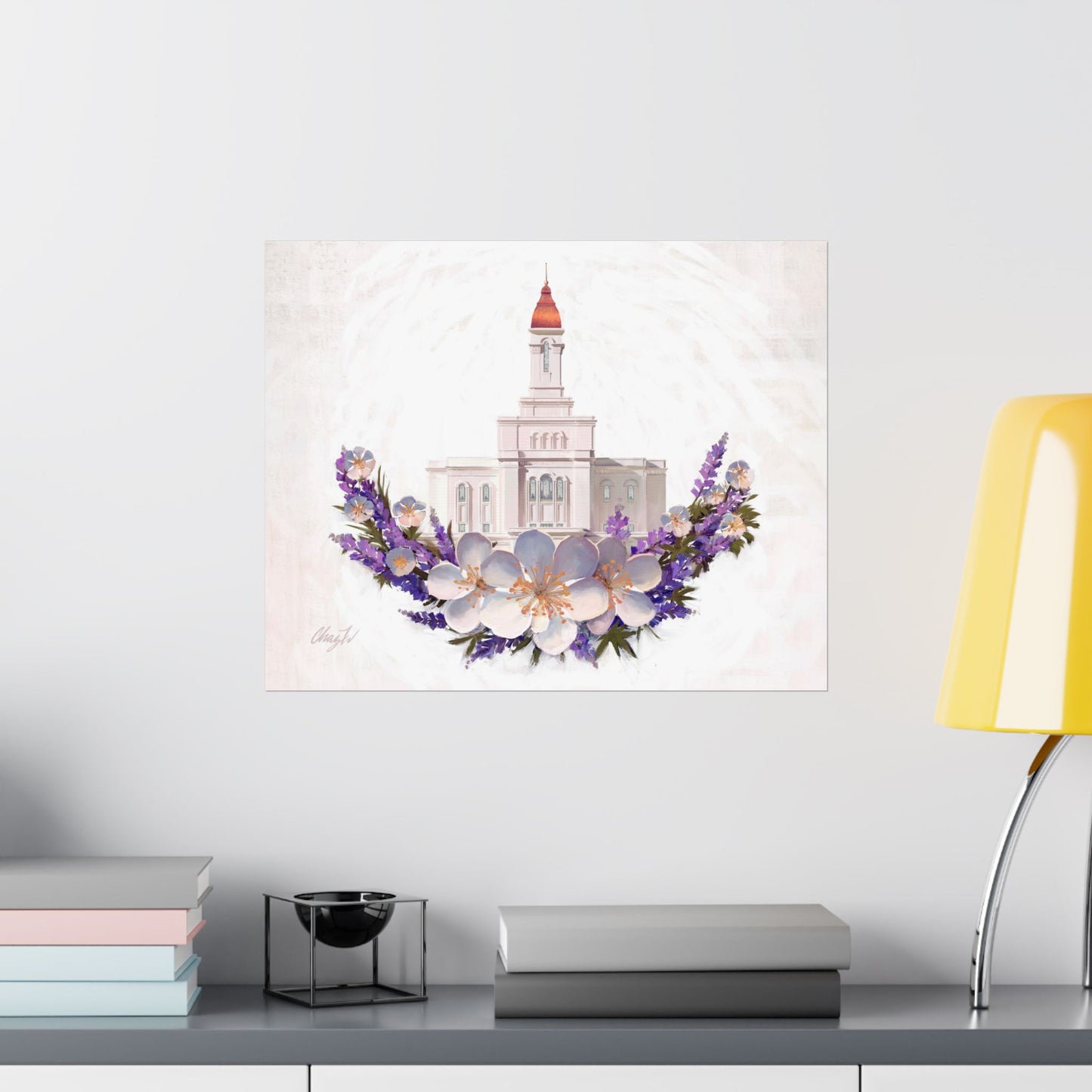 Premium Matte Print--Deseret Peak Temple--Floral Wreath, by Chaz Walgamott
