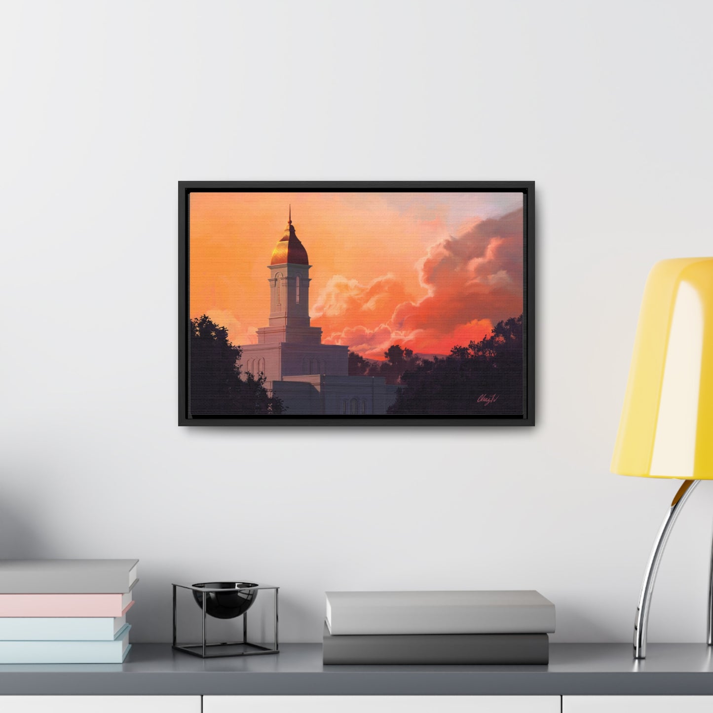 Stretched Canvas in Wood Frame--Deseret Peak Temple--Sunset by Chaz Walgamott