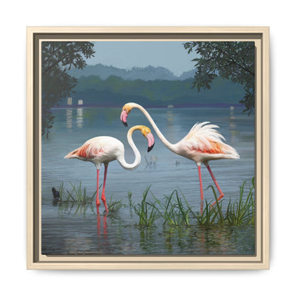 Framed Flamingo Canvas Art – Flamingo Dance by Rod Walgamott