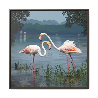 Framed Flamingo Canvas Art – Flamingo Dance by Rod Walgamott