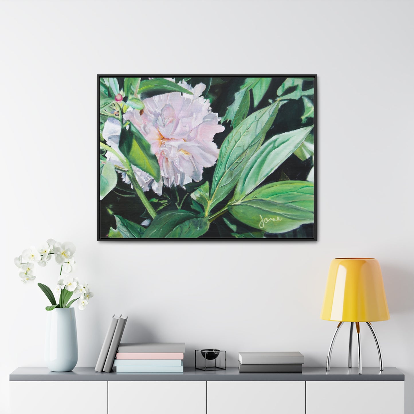 Stretched Canvas Wrap in Wood Frame, Shy Peone by Jane Autry