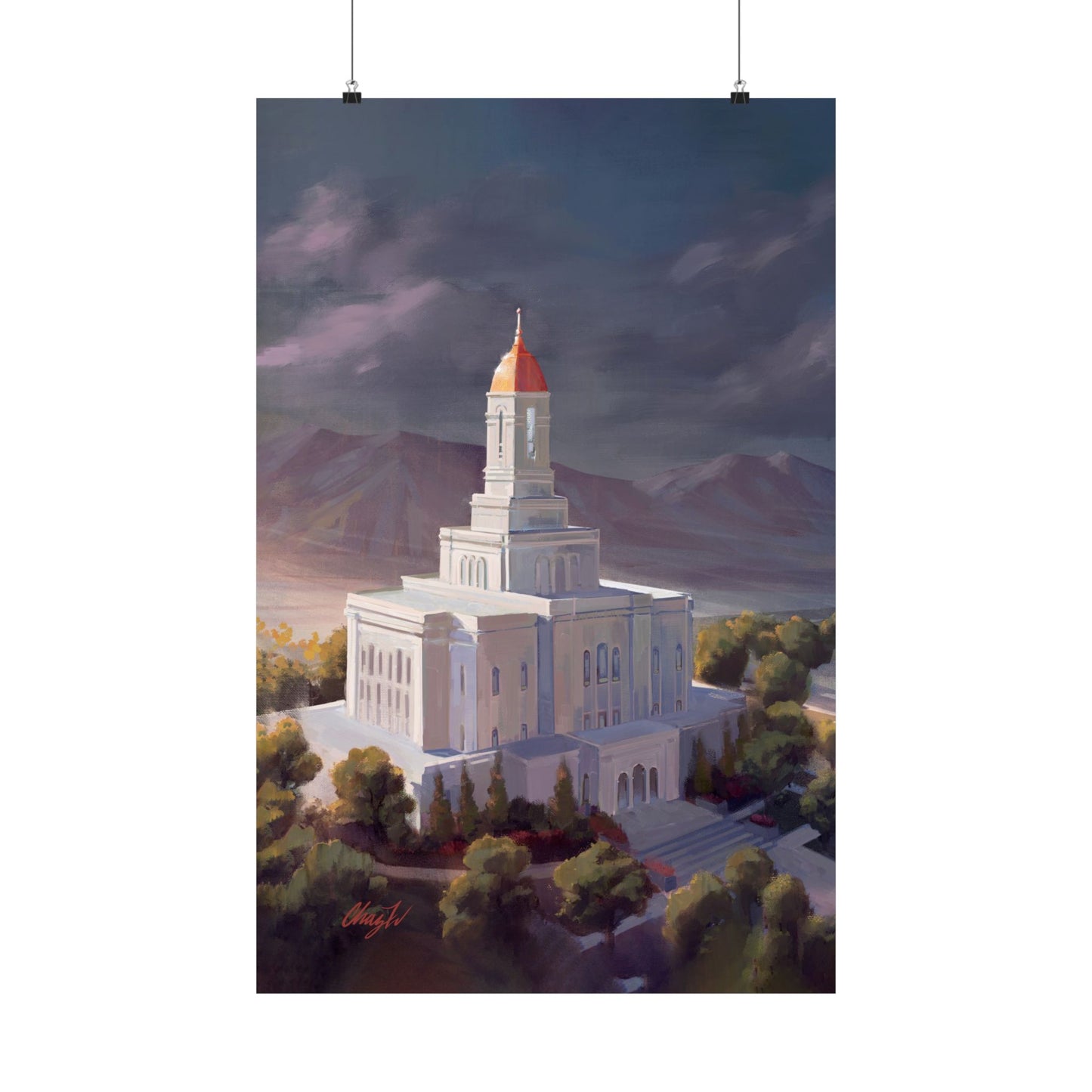 Premium Matte Paper Print, Deseret Peak Temple, After the Storm, by Chaz Walgamott