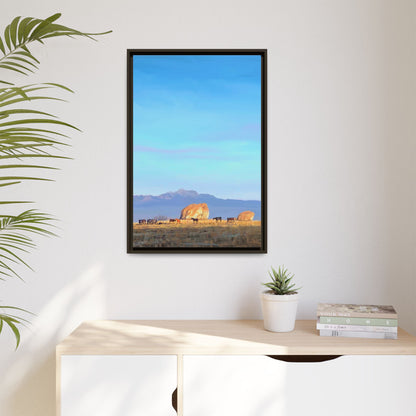 Framed Matte Canvas Print — Horses at Adobe by Rod Walgamott