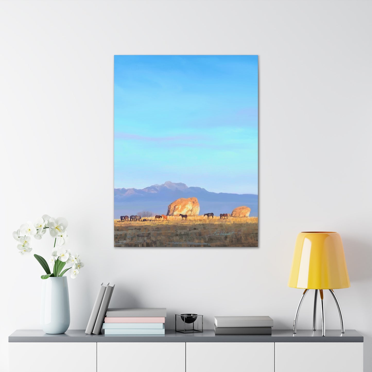 Canvas Gallery Wrap-Horses at Adobe Rock by Rod Walgamott